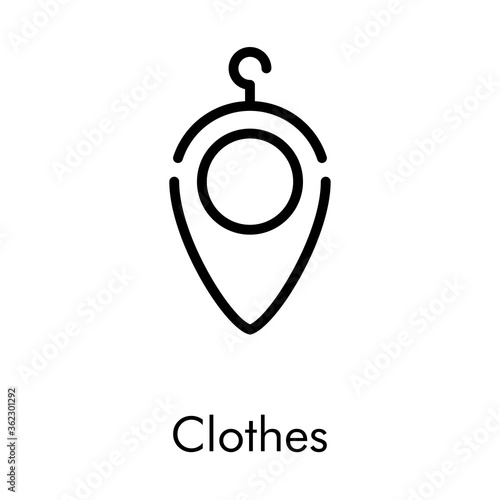 Concepto tienda de ropa. Logotipo lineal con texto Clothes Shop en puntero en color negro