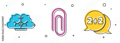Set Human brain, Paper clip and Equation solution icon. Vector