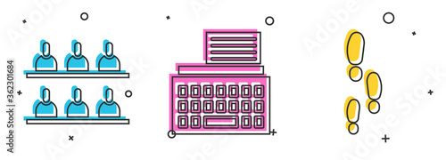 Set Jurors, Retro typewriter and Footsteps icon. Vector