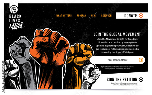 Black Lives Matter Raised Fist Landing Page Design