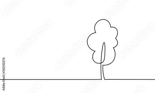 Single continuous line art tree park. Outdoors garden landscape design one sketch outline drawing vector illustration