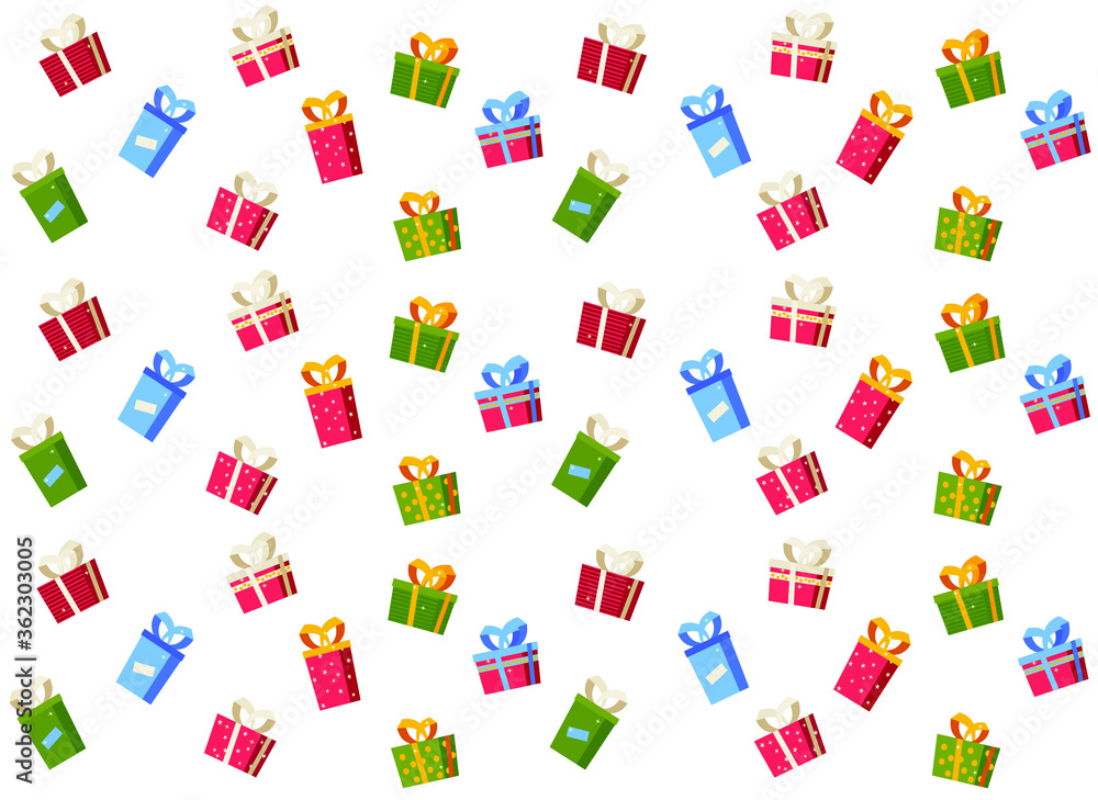 Christmas gifts and boxes, vector pattern in flat style