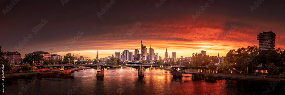 firey sunset over Frankfurt am Main, Germany 