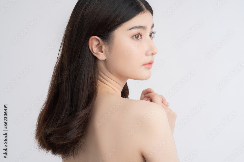 Beautiful asian woman with a beautiful face . Side view Stock Photo