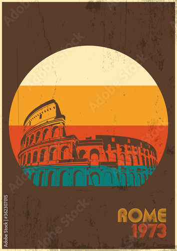 Ancient Coliseum, Rome Attraction Tourists Poster, Vintage Colors, Grunge Texture Pattern 