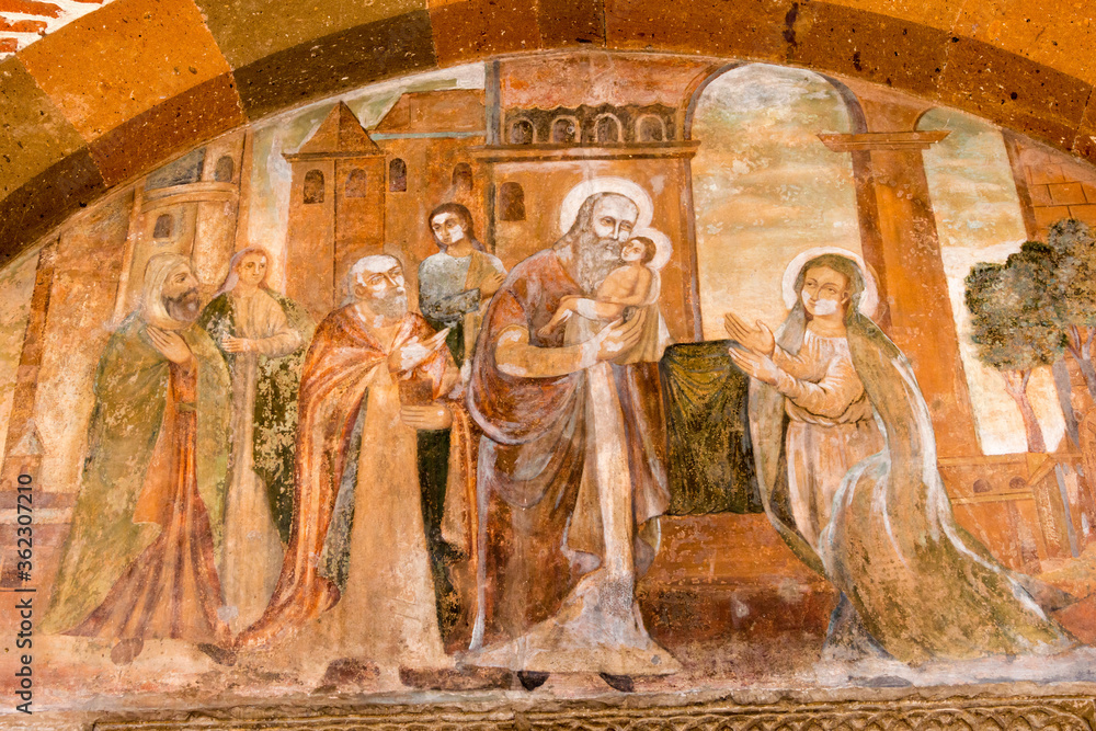 Ancient Mural at Saint Gayane Church in Echmiatsin, Armenia. Saint Gayane Church is part of the World Heritage Site.