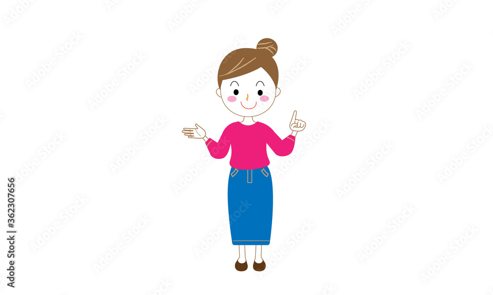 指を立てて説明する女性 指を立てて説明する女性