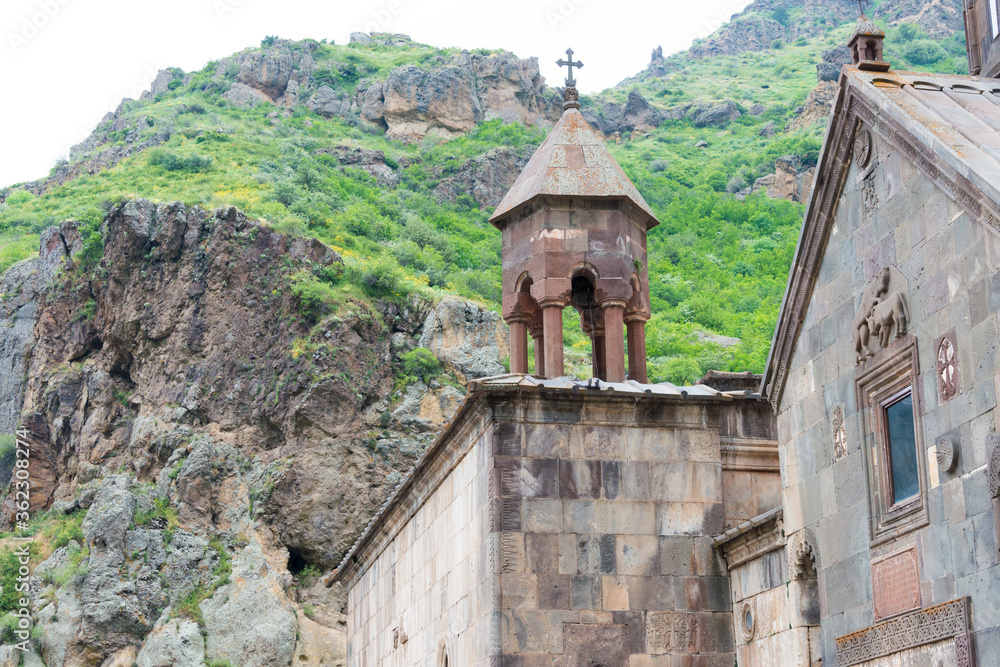 Geghard Monastery in Goght, Kotayk, Armenia. It is part of the World Heritage Site - Monastery of Geghard and the Upper Azat Valley.