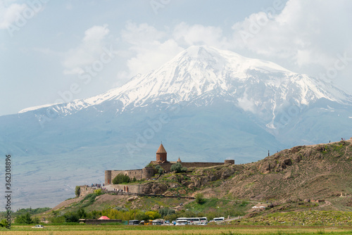 Khor Virap Monastery with Mount Ararat. a famous Historic site in Lusarat, Ararat, Armenia.