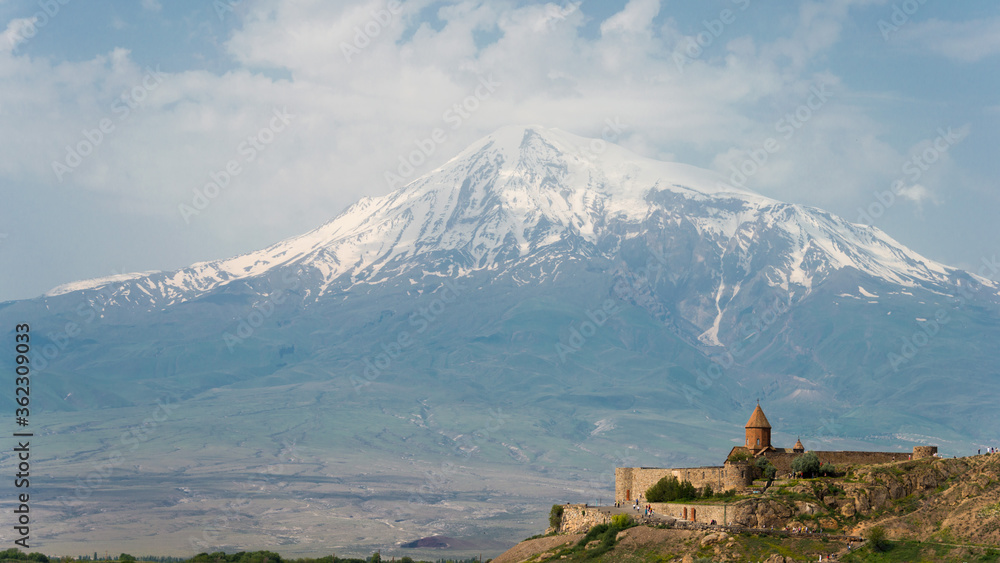 Mount Ararat view from Khor Virap. a famous landscape in Lusarat, Ararat, Armenia.