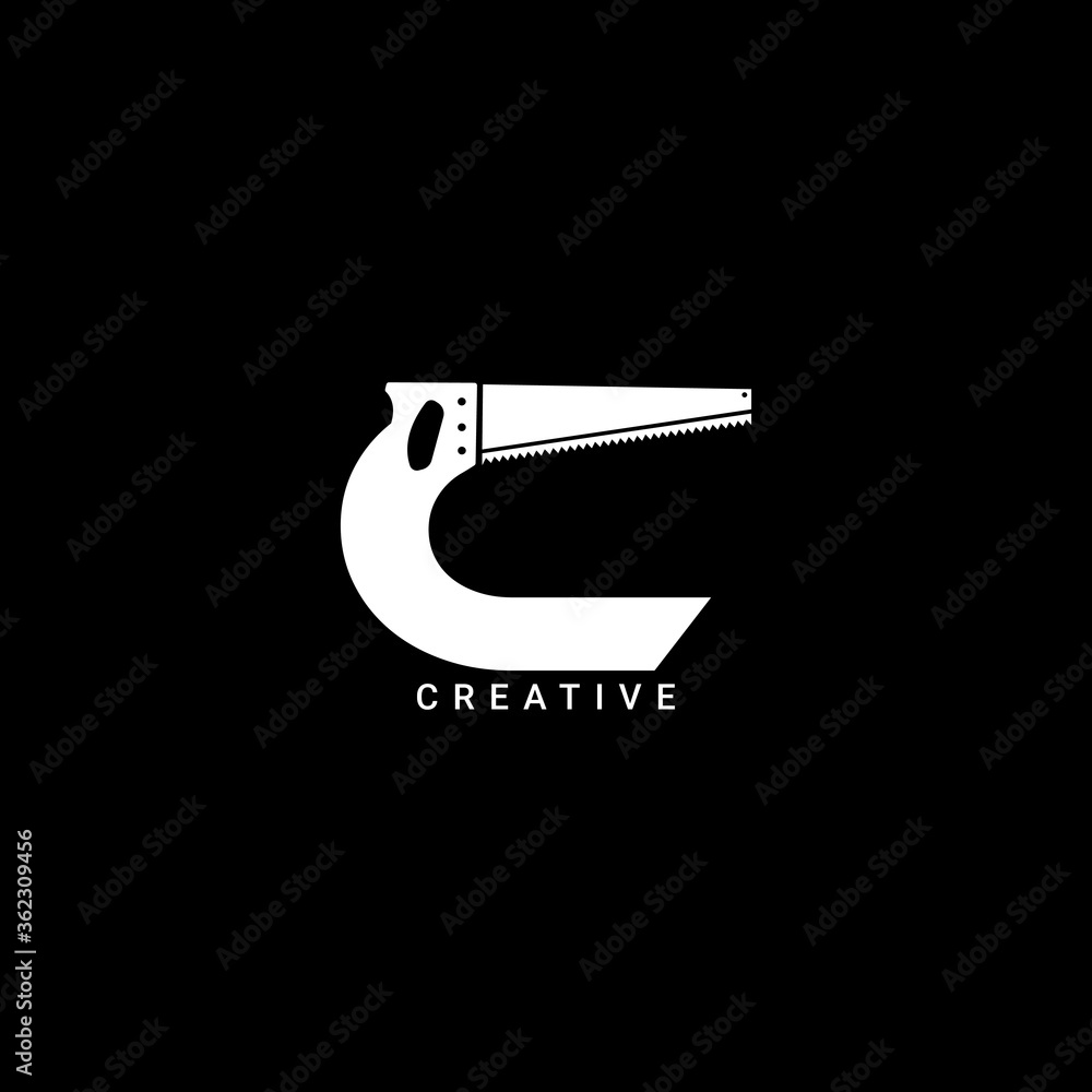 Hand saw concept simple flat C letter logo design