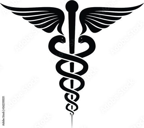 Caduceus icon vector. Caduceus simple sign. Caduceus medical symbol on black background.