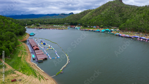 aerial view of srinakarin dam lake in kanchanaburi western of thailand