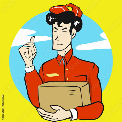 delivery staff hold the box vector image for shipping content.