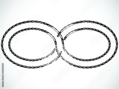 Infinity symbol . Looped Vector Print Textured Tire Track .Grunge Design Element . Bike thread silhouette