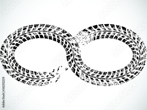 Infinity symbol . Looped Vector Print Textured Tire Track .Grunge Design Element . Bike thread silhouette