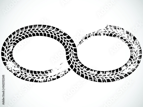 Infinity symbol . Looped Vector Print Textured Tire Track .Grunge Design Element . Bike thread silhouette