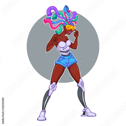sexy and beauty afro american neon cyberpunk vector girl image