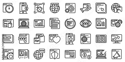 Browser icons set. Outline set of browser vector icons for web design isolated on white background