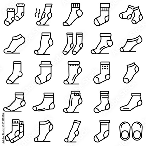 Socks icons set. Outline set of socks vector icons for web design isolated on white background