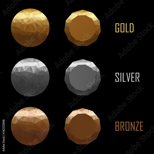 Set of medals gold, silver, bronze in polygonal style vector