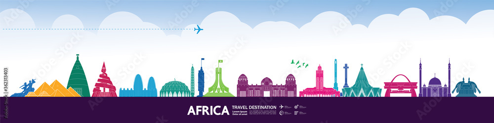 AFRICA travel destination grand vector illustration. 