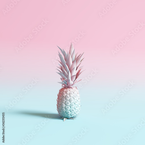 Creative summer minimal pastel pineapple. 3d rendering