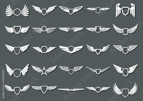 Winged Elements for Logos, Emblem, Labels, Wings, Shields, Coat of Arms Vector Set 