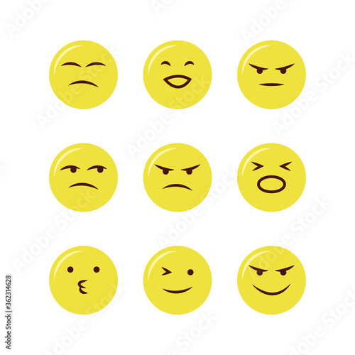 set of vector yellow emoticon, face expression, chat emoji