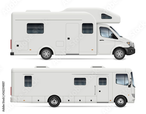 Fotografering Motorhome side view vector mockup on white background for vehicle branding, corporate identity