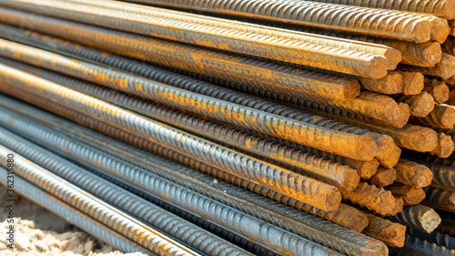 rusty bars of iron rebar on a construction site