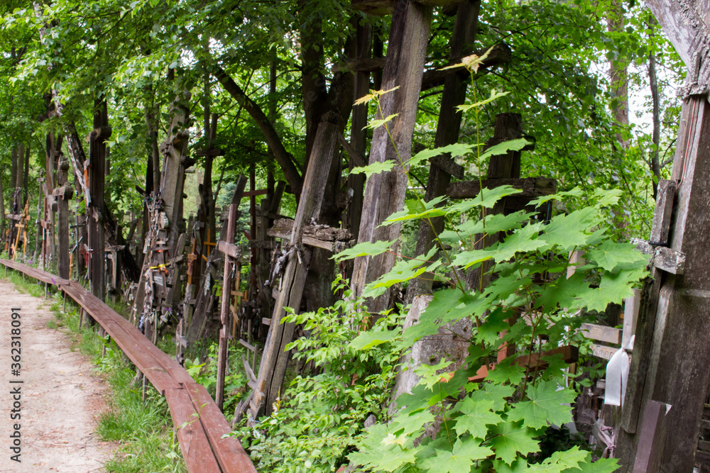 Holy Mount Grabarka, Poland - 06..06.2020: old wooden orthodox crosses Holy Mount Grabarka, Poland - 06..06.2020: old wooden orthodox crosses