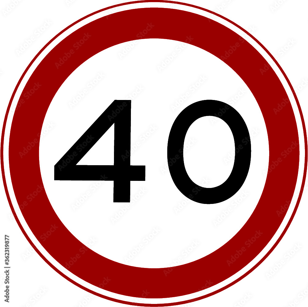 Red and white traffic sign from the Netherlands with speed 40 which is also used for birthday or aniversity Red and white traffic sign from the Netherlands with speed 40 which is also used for birthday or aniversity
