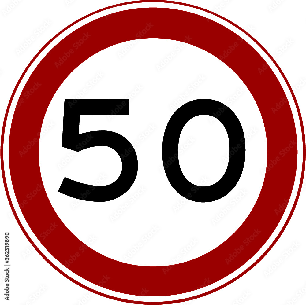 Red and white traffic sign from the Netherlands with speed 50 which is also used for birthday or aniversity Red and white traffic sign from the Netherlands with speed 50 which is also used for birthday or aniversity