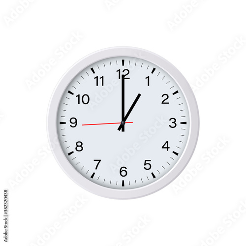 White round clock showing one o'clock, isolated. Vector illustration