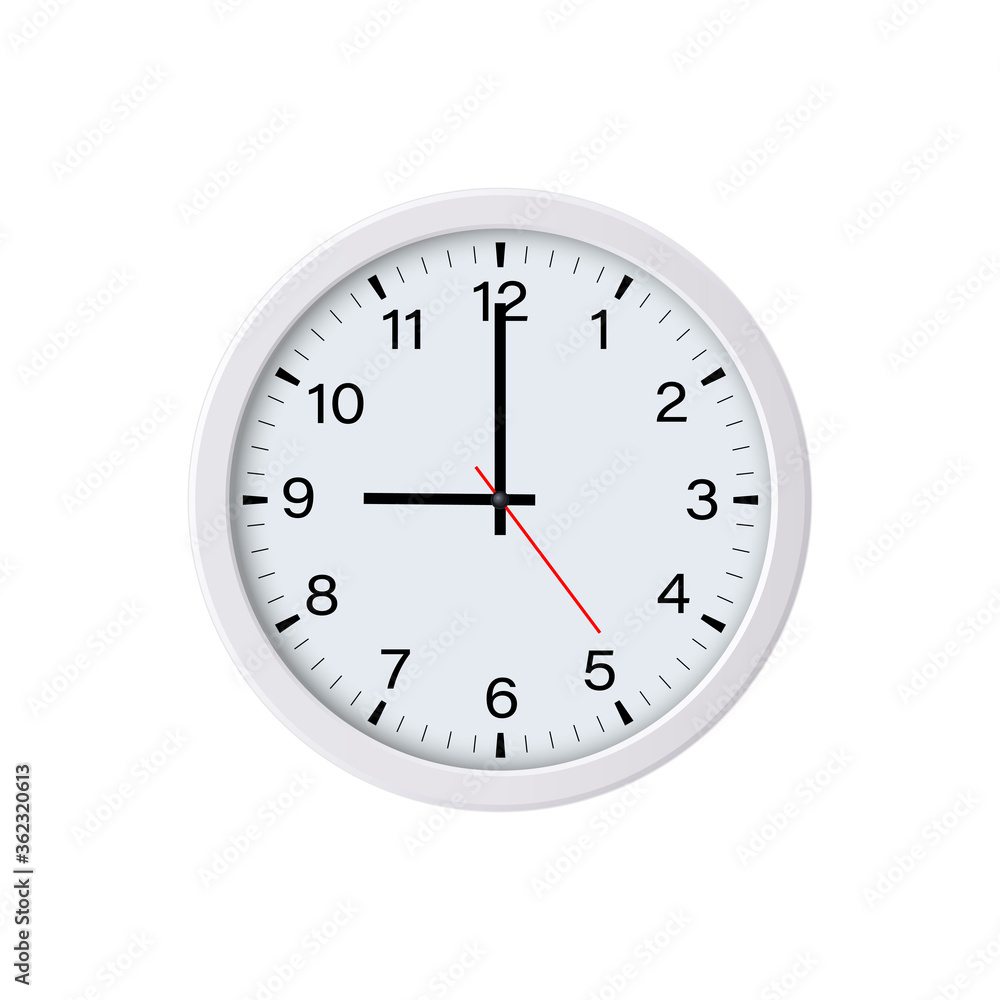 Circle watch face isolated on white background. 9 o'clock. Vector illustration Circle watch face isolated on white background. 9 o'clock. Vector illustration
