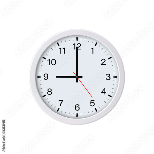 Circle watch face isolated on white background. 9 o'clock. Vector illustration