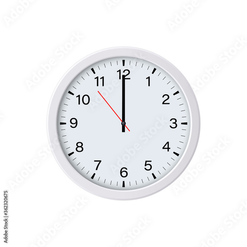 Circle clock isolated on white background. 12 o'clock. Vector illustration