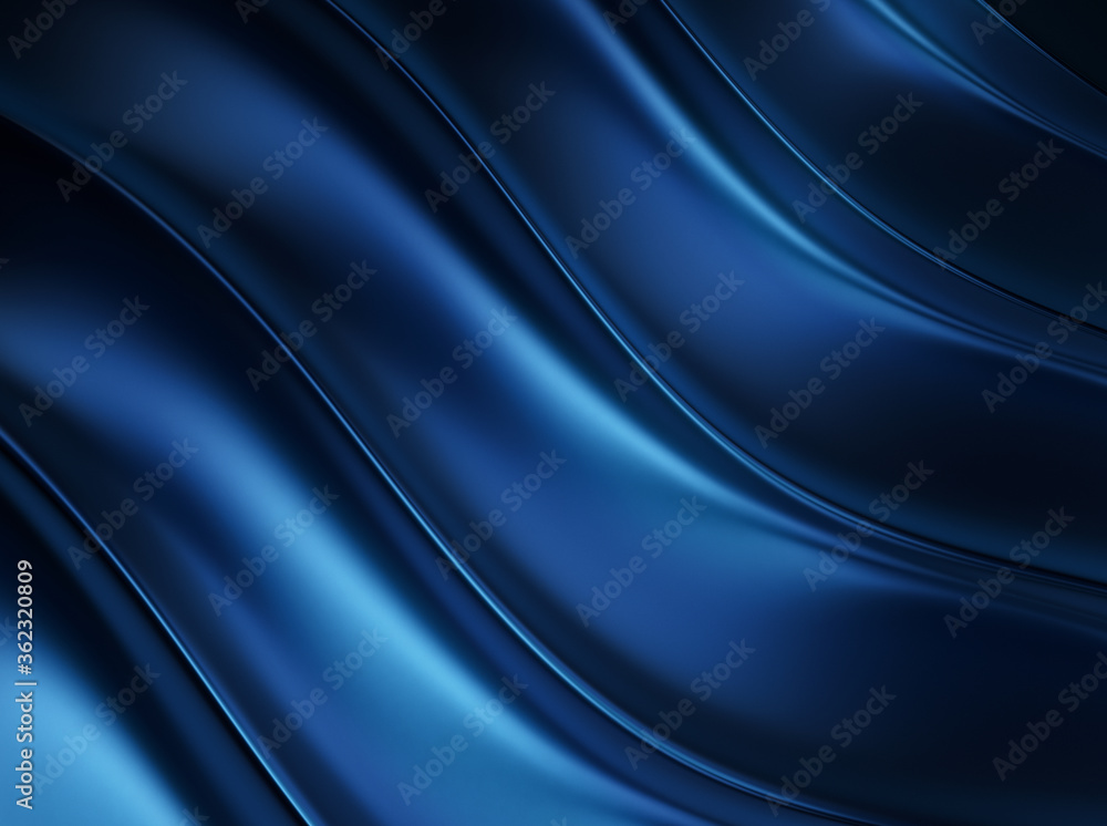 Fototapeta premium Trendy blue metallic 3d background with wavy elegant lines. Navy blue abstract metallic background template for business, presentation, packaging and website.