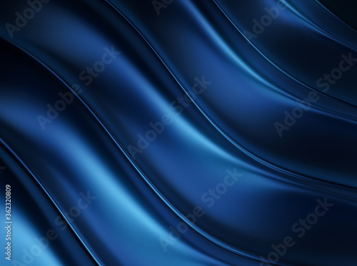 Trendy blue metallic 3d background with wavy elegant lines. Navy blue abstract metallic background template for business, presentation, packaging and website.