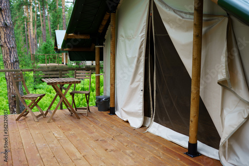 glamping tent in forest