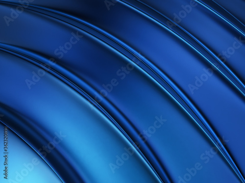 Trendy blue metallic 3d background with five soft shiny lines. Blue abstract metallic background template for business, presentation, packaging and website.