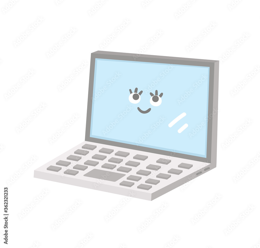 Vector kawaii laptop illustration. Back to school educational clipart ...