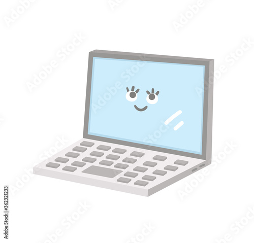 Vector kawaii laptop illustration. Back to school educational clipart. Cute flat style smiling computer with eyes. Funny picture for kids.