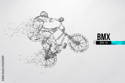 Silhouette of a BMX rider. Convenient organization of eps file. Background, text and basic elements on separate layers, color can be changed in one click. Vector illustration. Thanks for watching