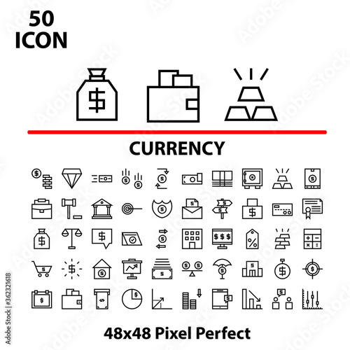Thin linear icon set currency vector illustrator graphic design suitable for website, mobile, apps store, and more.With editable stroke 48x48 pixel perfect.