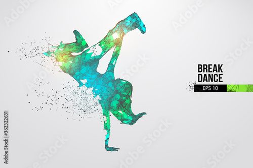 Abstract silhouette of a wireframe breake dancer. Teenager dance hip-hop. Woman BGirl from particles on the white background. Convenient organization of eps file. Vector. Thanks for watching