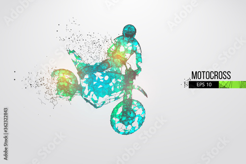Abstract silhouette of a wireframe motocross rider from particles on the white background. Convenient organization of eps file. Vector illustartion. Thanks for watching