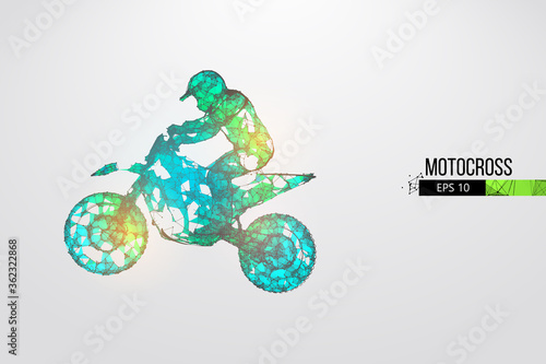 Abstract silhouette of a wireframe motocross rider from particles on the white background. Convenient organization of eps file. Vector illustartion. Thanks for watching photo