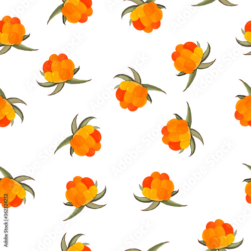 Fresh cloudberry background. Whole forest berries seamless pattern.